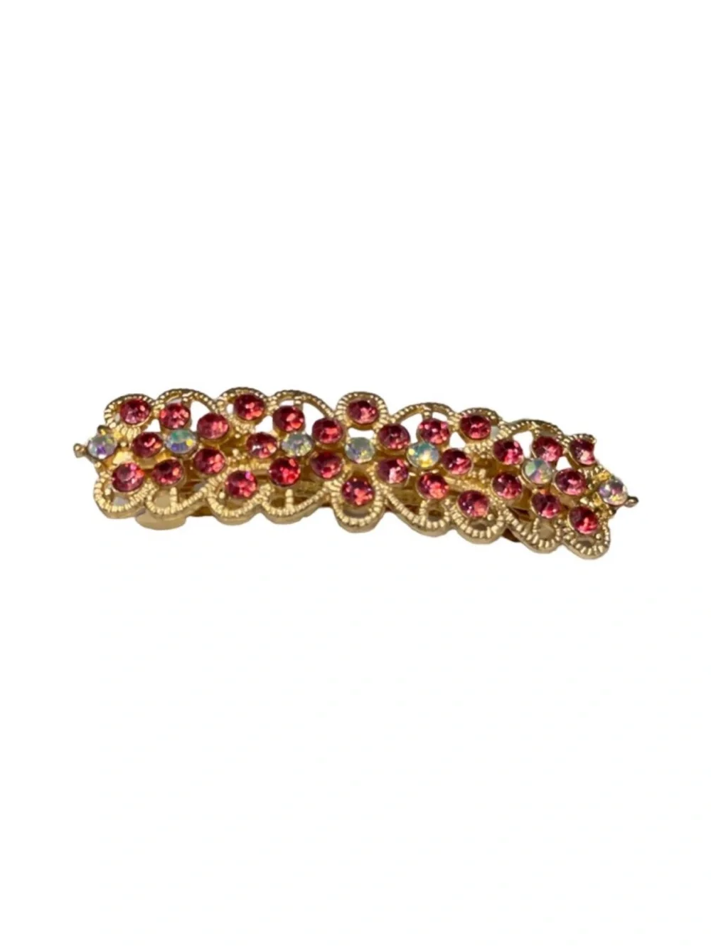 Gold-Tone Pink Crystal Barrette Hair Clip FINAL PRICE DROP